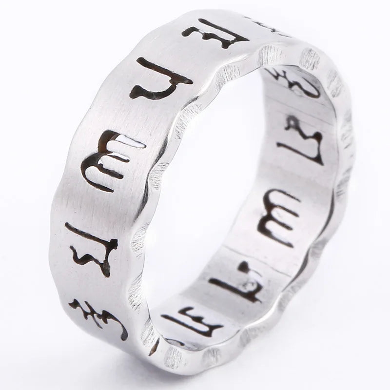 Six Word Mantras Amulet Rings for Men&women Hollow Couples Ring Lotus Sanskrit Buddhist Mantra Jewelry Ring