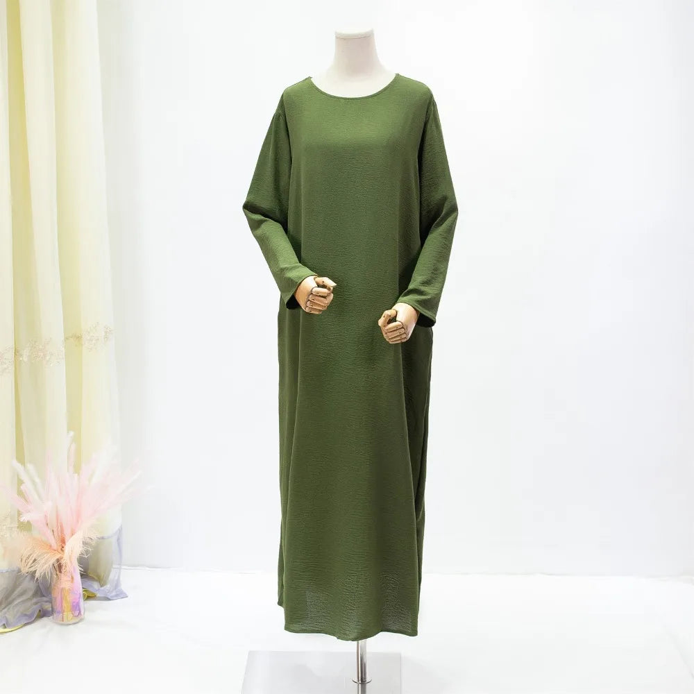 Women Long Dresses Ramadan Solid Crew Neck ,Elegant Long Sleeve Muslim Abaya Solid Loose Maxi Dress,Women's Clothing