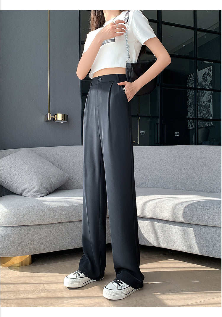 Casual High Waist Loose Wide Leg Pants for Women Spring Autumn New Female Floor-Length White Suits Pants Ladies Long Trousers