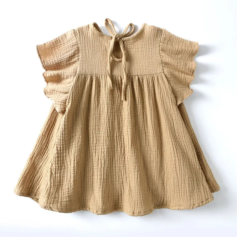 European and American Style Girls Casual Dresses Cotton Linen Short Sleeve Kids Dresses for Girls Summer Girls Dress 1-7 Years