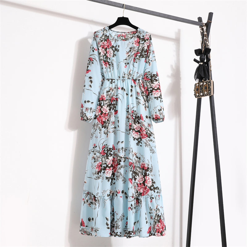 Spring Summer Women Maxi Dresses Casual Full Sleeve Floral Printed O-neck Woman Bohe Beach Party Long Dress Mujer Vestidos