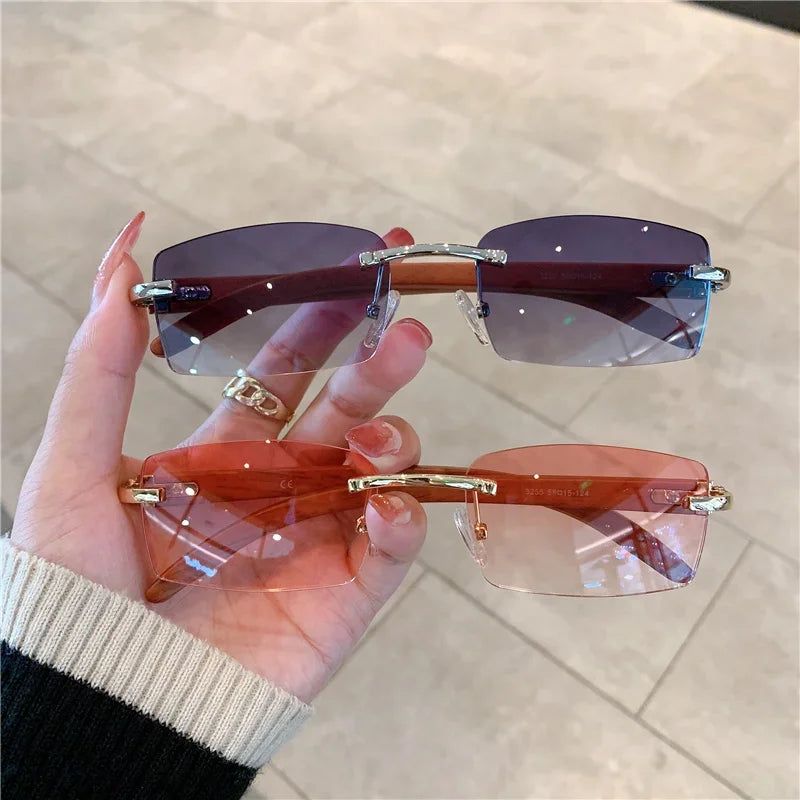 2024 Brand Designer Small Rectangle Rimless Sunglasses for Men Women Trendy Driving Sun Glasses  Ladies Travel Eyewear UV400