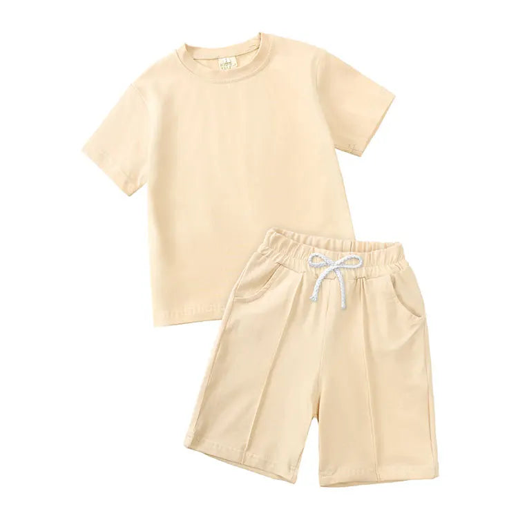 Fashion Solid Color Kids Clothes Boys Outfit Cotton Long Sleeve O-Neck Tops Shorts Summer Children Clothing Sets 2-7 Years