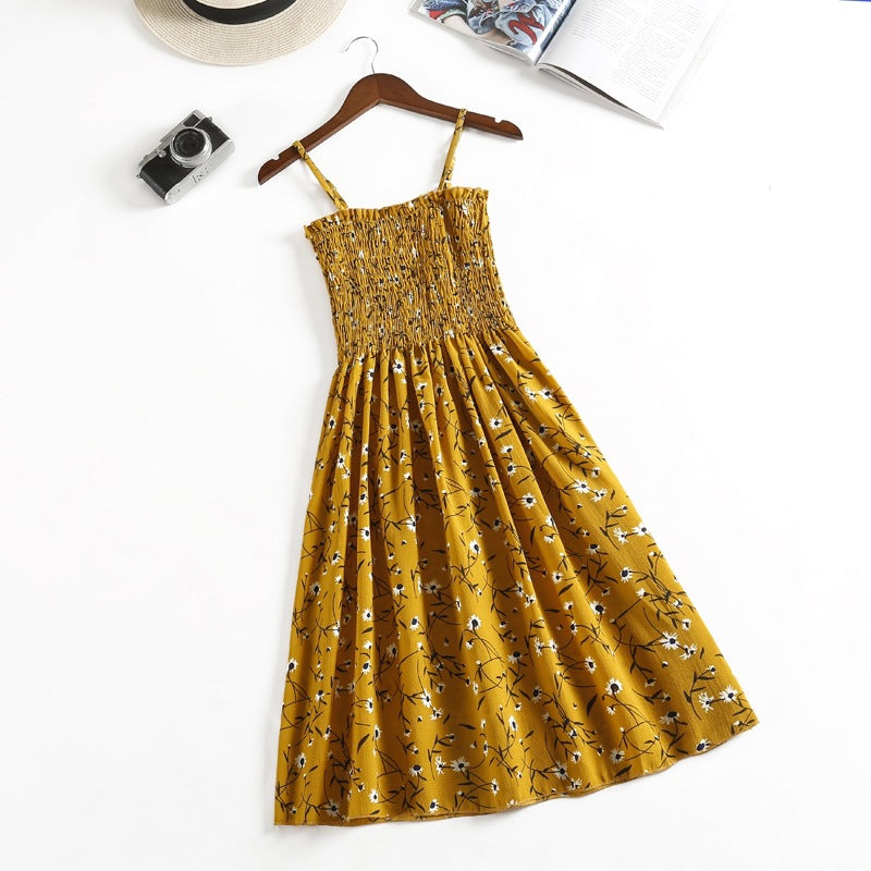 Summer Mini Dresses Fashion Female Elastic High Waist Casual Spaghetti Strap Sleeveless Dress Women Chiffon Dresses Vestidos