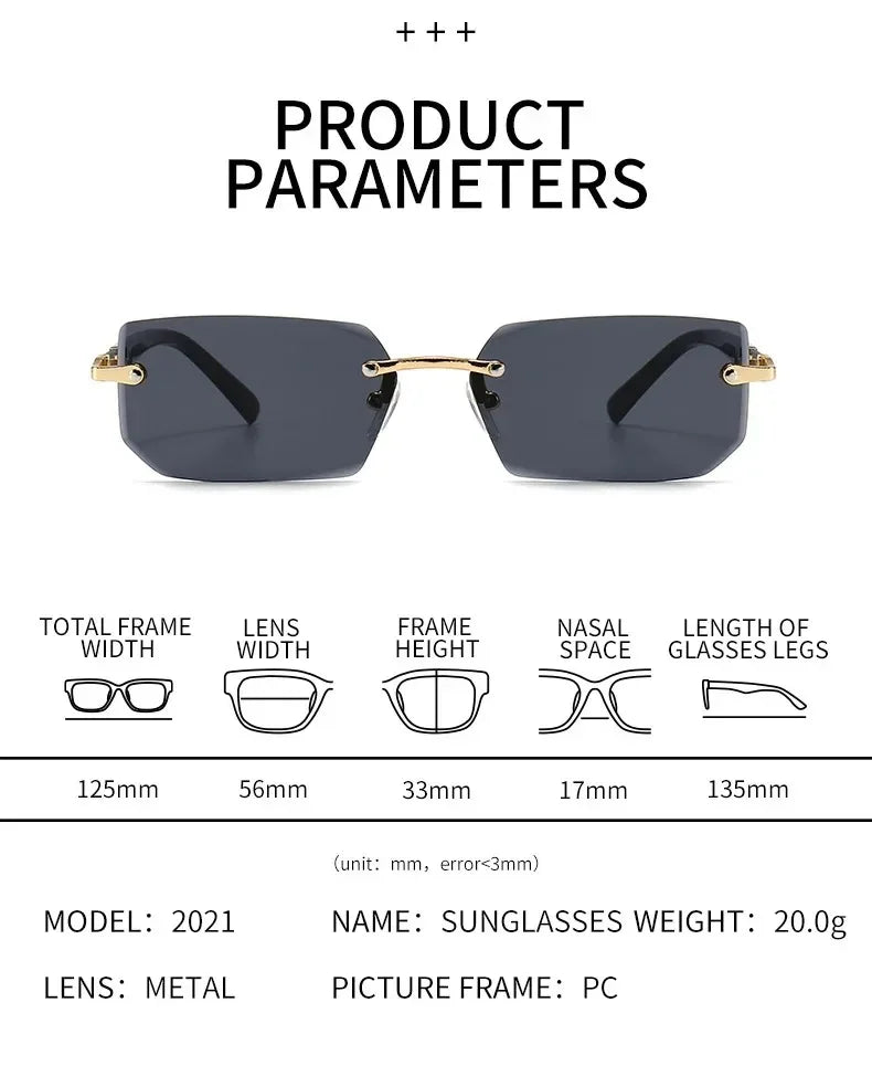 UV400 Rimless Rectangle Sunglasses Fashion Y2K Frameless Sun Glasses Shades for Women & Men